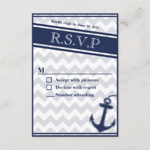 Zeevaart chevron marineblauwe Rsvp- uitnodiging