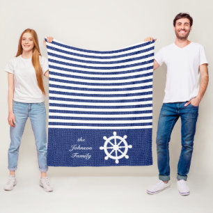 Zeevaart Donkerblauwe en Witte Strepen Fleece Deken