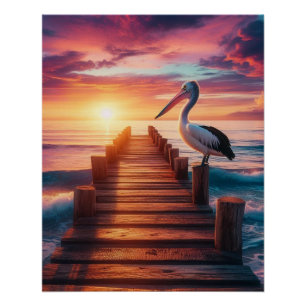 Zeevaart/kust/strand pelikaan zonsondergang perfect poster