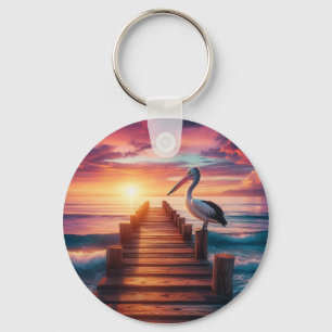 Zeevaart/kust/strand pelikaan zonsondergang sleutelhanger