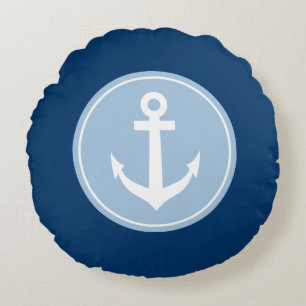Zeevaart marineblauw ankermonogram om hoofdkussen rond kussen