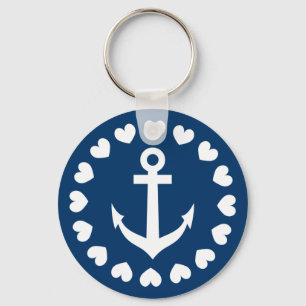 Zeevaart Marineblauw en witte ankersleutelhanger Sleutelhanger