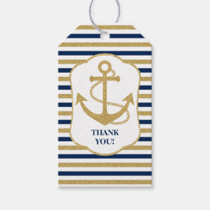 Zeevaart Marineblauw Gouden Anker Cadeaulabel