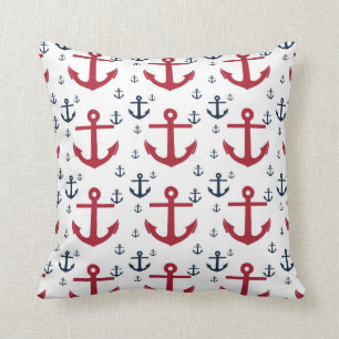 Zeevaart Rood Wit en Blauw Hoofdkussen met Ankers Kussen