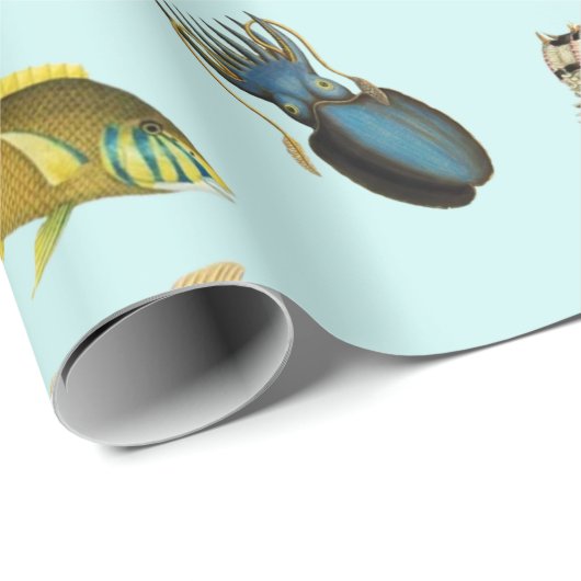  zeevis en Collectie van schaal- en schelpdieren Cadeaupapier (Rol Hoek)