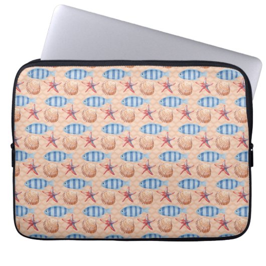 Zeevis Zeester Shell Ocean Pattern Laptop Sleeve (Voorkant)