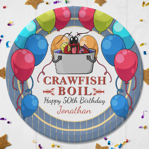 Zeevisserij Boil Seafood Blue Gold Birthday Party Papieren Bordje