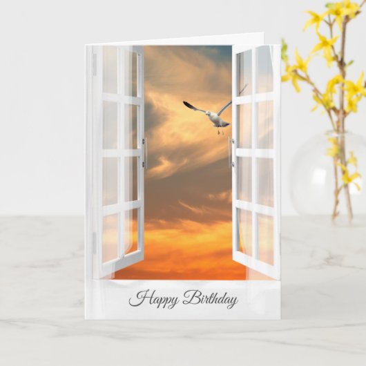 Zeevogel Zonsondergang Verjaardag Kaart (Gele Bloem)