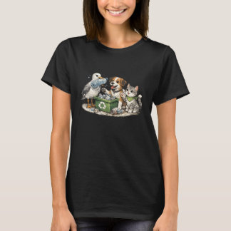 Zeevogels brengen plastic flessen voor recycling v t-shirt
