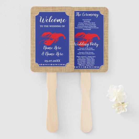 Zeevruchten Kreeft Boil Beach huwelijksprogramma F Handwaaier (Voorkant en achterkant)