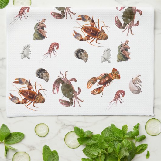 Zeevruchten Schaaldieren Lobster Crab Pattern Theedoek (Gevouwen)