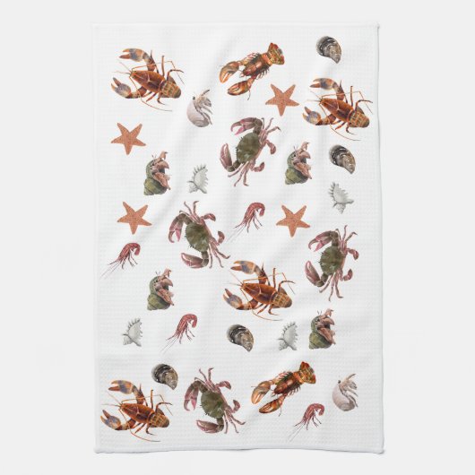 Zeevruchten Schaaldieren Lobster Crab Pattern Theedoek (Verticaal)
