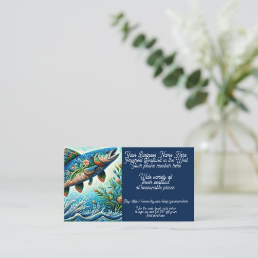 Zeevruchten Zalmgarnalen Krab Verkoop Winkel Etsy Visitekaartje (Staand voorkant)