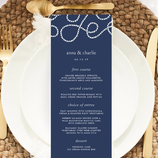 Zeewaardig Wedding Menu Kaart | Marineblauw