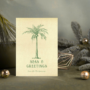 Zeewensen en Groeten Tropische Palmboom Kerstmis Feestdagenkaart