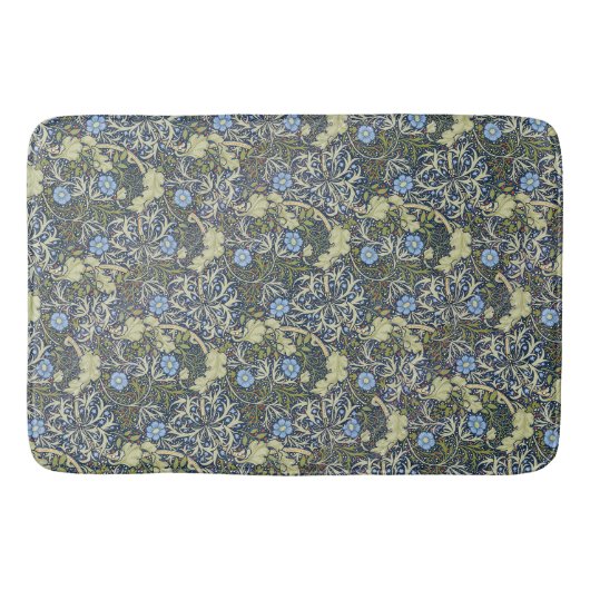 zeewier bloemmotief blauwe achtergrond badmat (Voorkant)