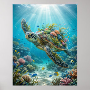 Zeewier Schildpad Oceaan Rust Poster
