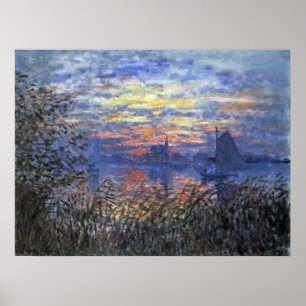 Zeezicht met een zonsondergang door Claude Monet Poster