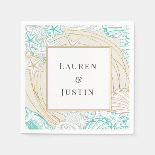 zeezijde kust turquoise Monogram Papieren Servet (Voorkant)