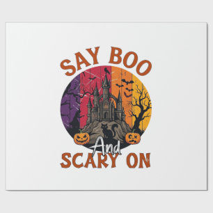 Zeg Boe Griezelen Halloween Spokenhuis Zwarte Kat  Cadeaupapier