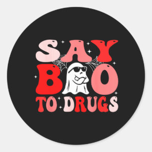 Zeg Boe tegen Drugs Grappige Halloween Rode Lint W Ronde Sticker