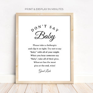"Zeg geen Baby" Baby Shower Wasknijper Spel bord Poster