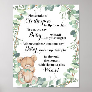 Zeg geen Baby Greenery Beer Gold Baby shower Game Poster