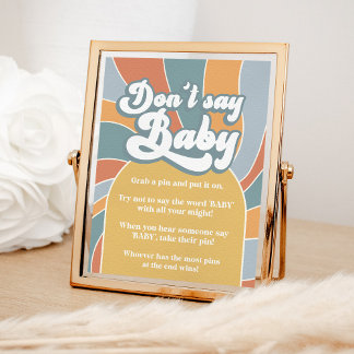 Zeg geen Baby Groovy Retro Sunshine Shower Sign Poster