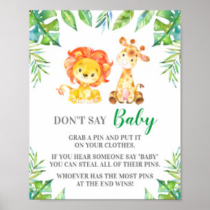 Zeg geen Baby Pin Game Oerwoud Safari Baby shower Poster