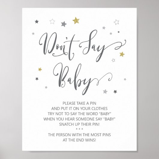 Zeg geen baby poster | Genderneutraal Baby shower (Voorkant)