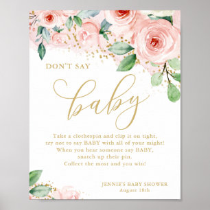 Zeg geen Baby roze en gouden vlakke Baby showers s Poster