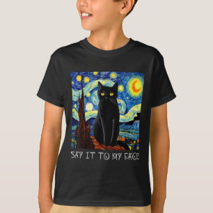 Zeg het tegen mijn gezicht Art Funny Black Cat Pai T-shirt
