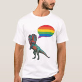 Zeg het! Zeg homo! LGBTQIA+ dinosaurus T-shirt (Voorkant)