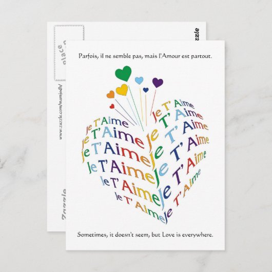 Zeg: "Ik hou van je" in het Frans / Briefkaart (Voorkant / Achterkant)