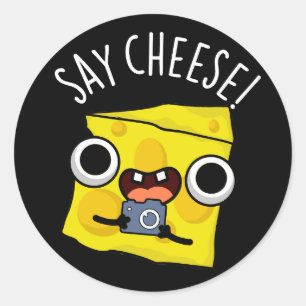 Zeg Kaas Grappige Fotograaf Pun Dark BG Ronde Sticker