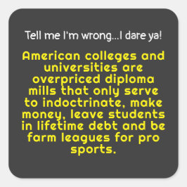 Zeg me dat ik verkeerd ben-Amerikaanse hogescholen Vierkante Sticker