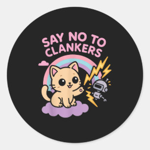 Zeg Nee Tegen Clankers Anti Ai Robots Mooie Kitten Ronde Sticker