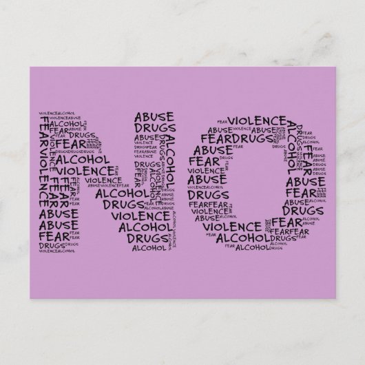 Zeg nee tegen geweld, misbruik, drugs, alcohol en briefkaart (Voorkant)