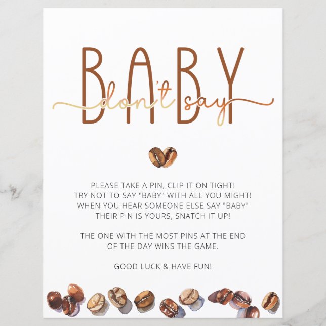 Zeg niet Baby Coffee Baby shower spel (Voorkant)