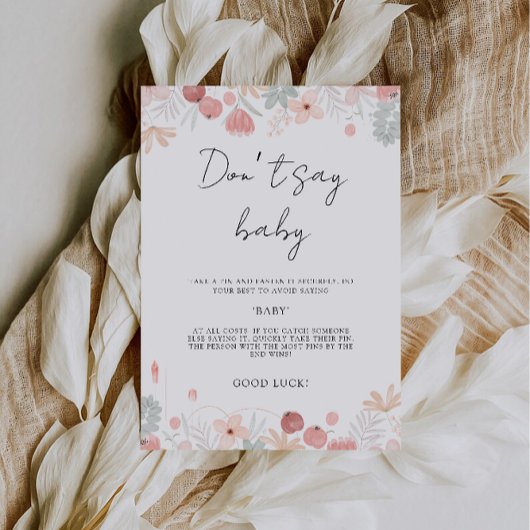 Zeg niet Baby Game, Wildflowers Baby shower Sign, Kaart