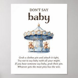 Zeg Niet Baby Teddybeer Jongen Baby Shower Spel Poster