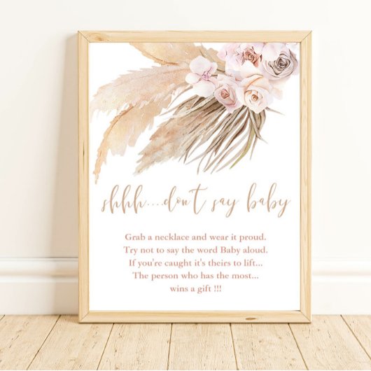 Zeg niet dat baby shower game pampas gras boho is poster