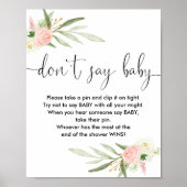 Zeg niet dat baby shower game roze goud onderteken poster (Voorkant)