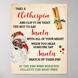Zeg niet Santa Christmas Clothespin Game Sign Poster