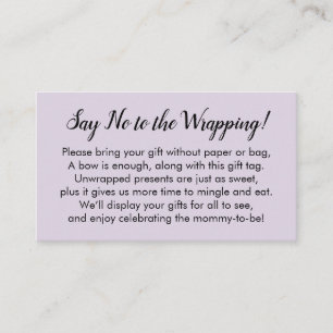 Zeg Nr aan de Wrapping Baby shower Lavender kaartj Informatiekaartje