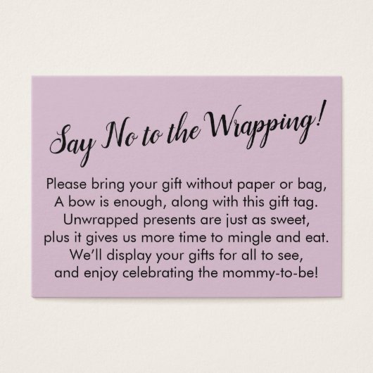 Zeg Nr. Wrapping de Mauve Kaart van het Baby showe (Voorkant)