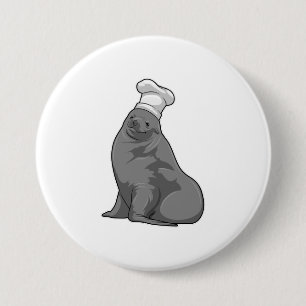 Zegel als Cook met Chef-pet Ronde Button 7,6 Cm