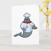 Zegel als kok met pan en spatel kaart (Gele Bloem)