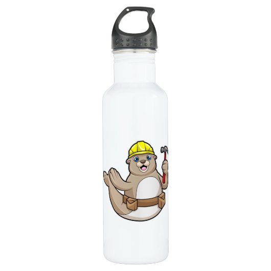 Zegel als timmerman met hamer en Pet Waterfles (Voorkant)