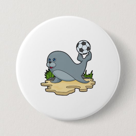 Zegel als Voetbalspeler met Voetbal Ronde Button 7,6 Cm (Voorkant)